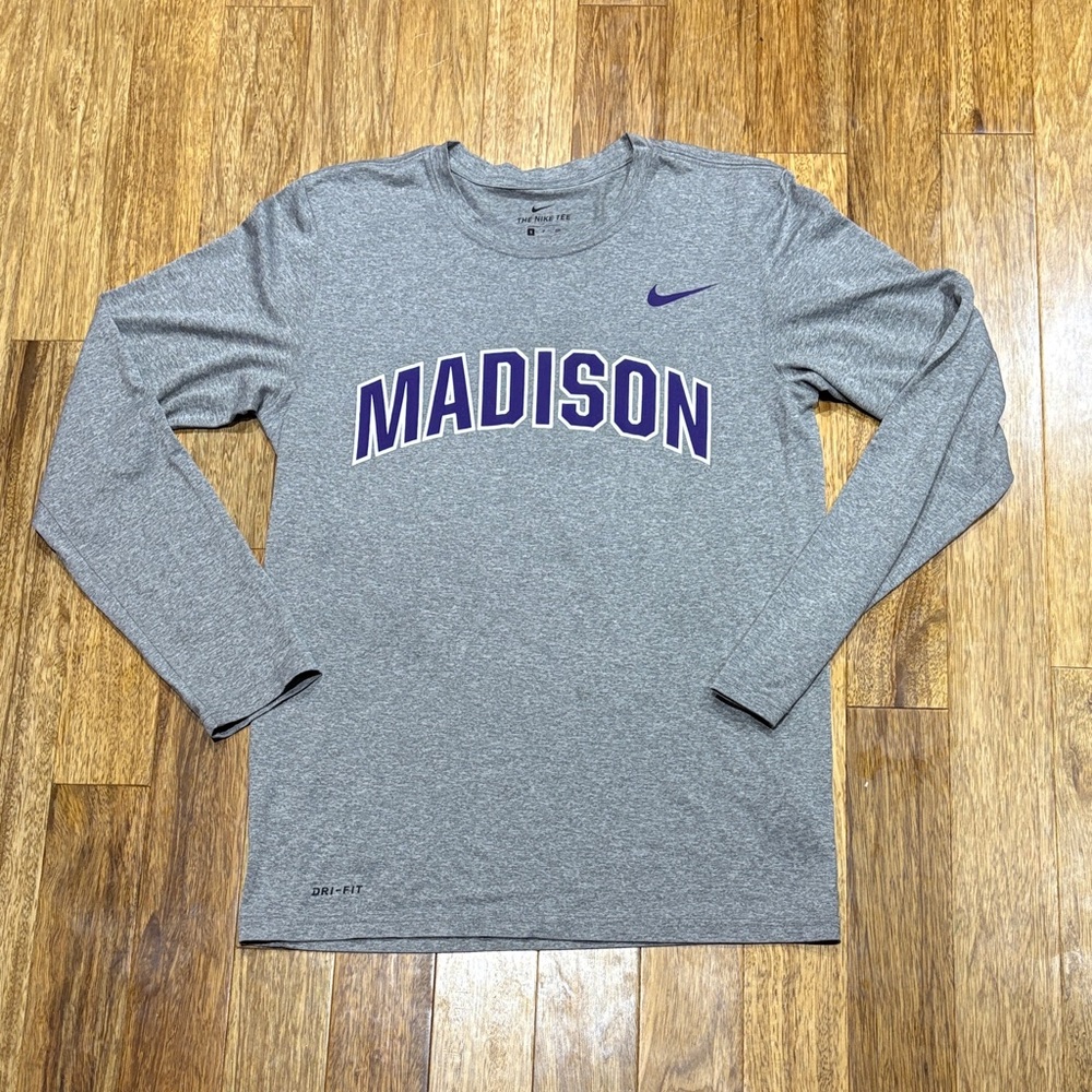 Nike JMU Gray Long-Sleeve Dri-FIT 'Madison' Tee with Purple Accents
